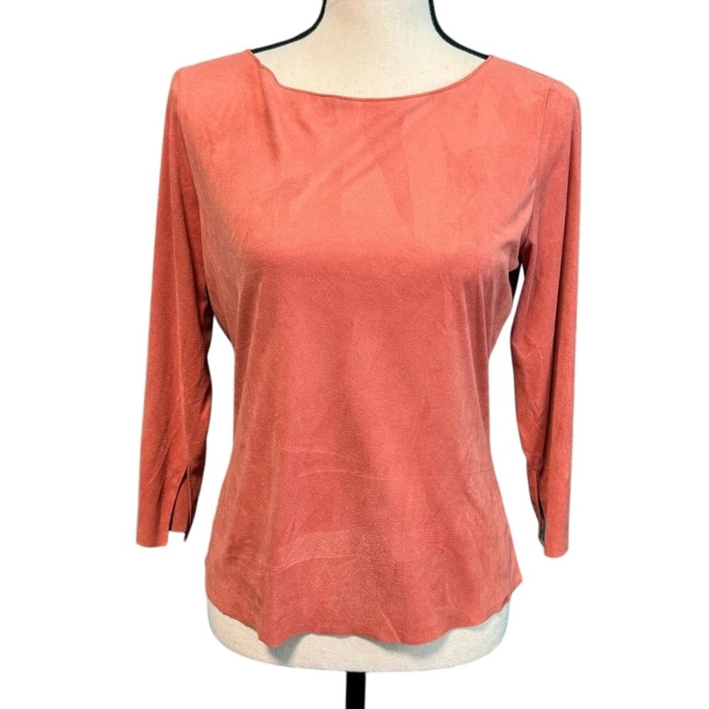 Max Studio Faux Suede Orange 3/4 Sleeve Boatneck Top Women's Medium